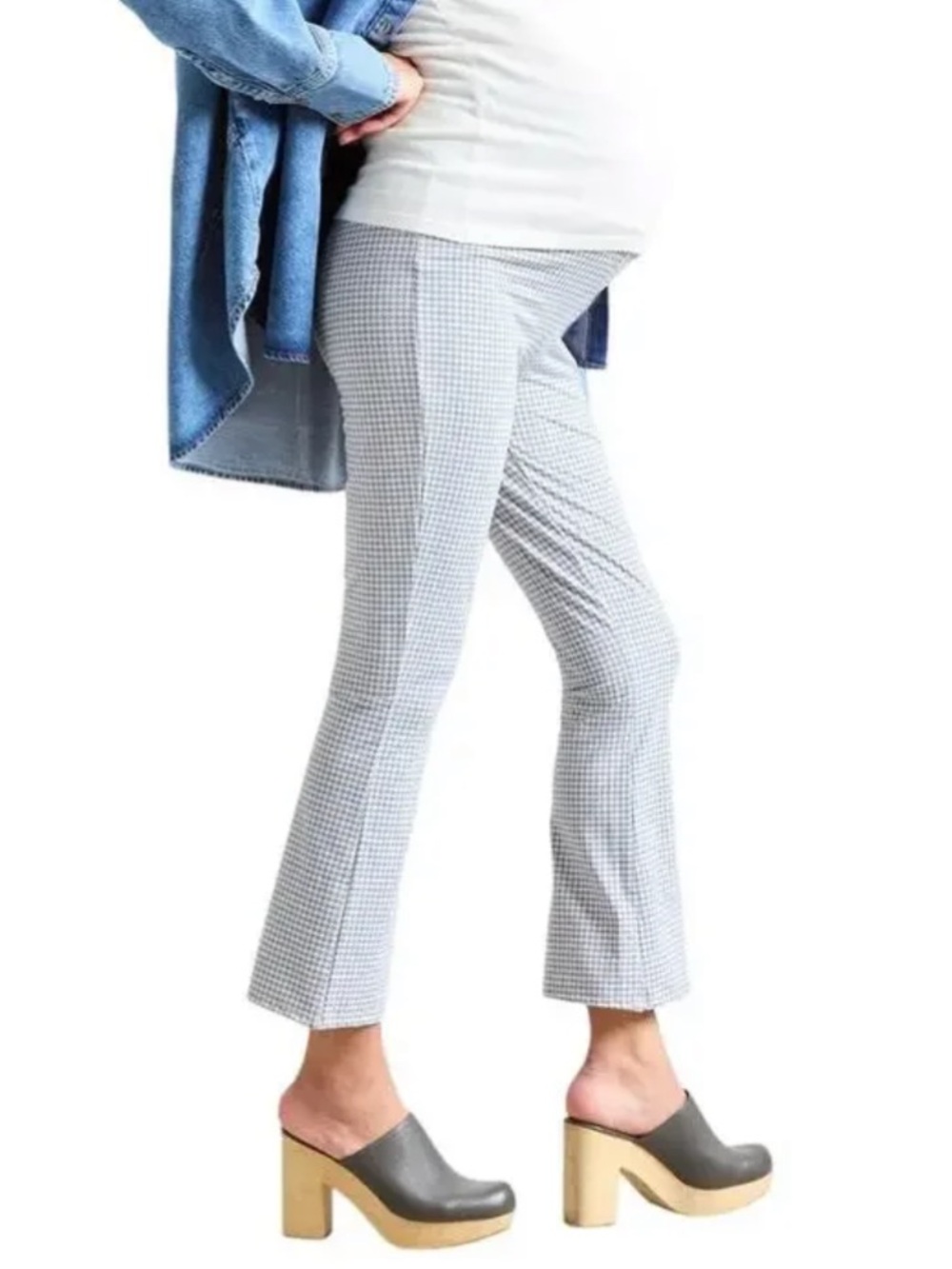 Hatch Houndstooth Gingham Crop Flare Pull On Pant